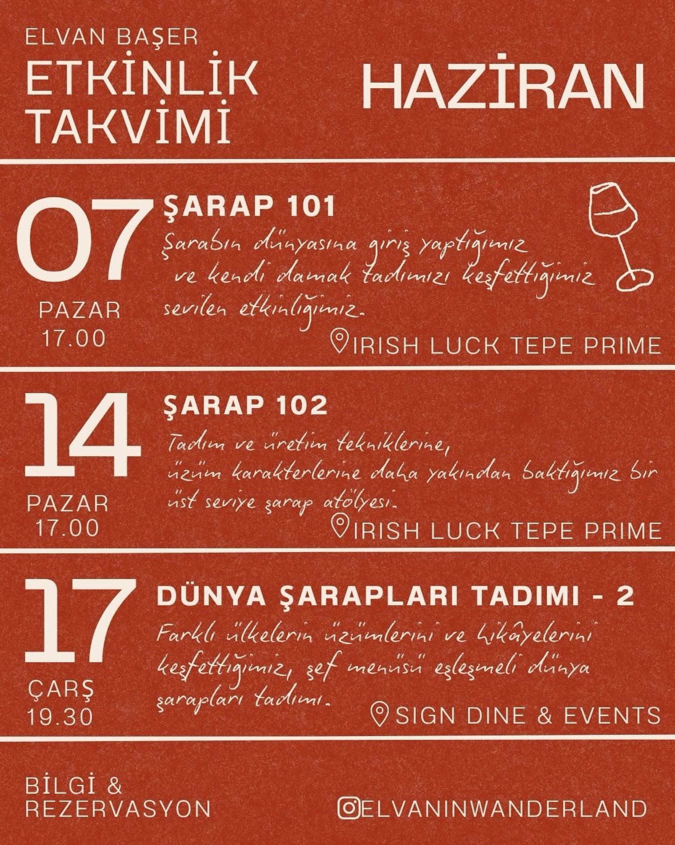 Haziran etkinlik takvimi 🧡 detaylı bilgi ve rezervasyon için bana yazabilirsiniz 🥂